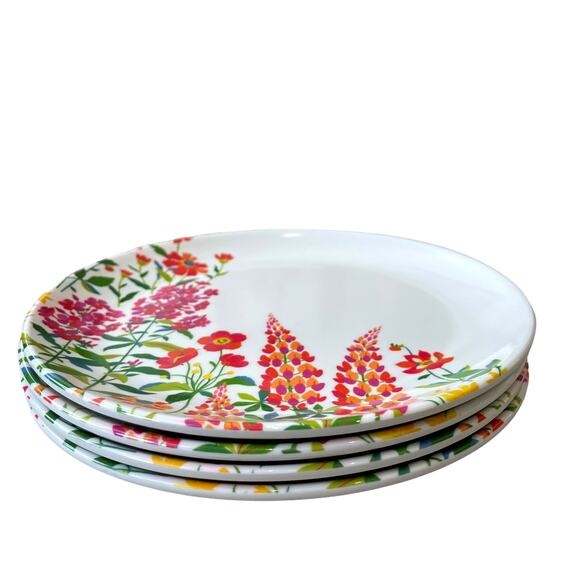 LAURA ASHLEY Melamine Pop of Color Spring Floral 8" Appetizer Plate Set of 4 NEW - Picture 4 of 10
